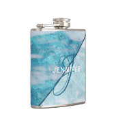 モノグラムティール（緑がかった色）ブルーマーブルジオメトリックブライドメイド フラスク (右)