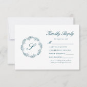モノグラムティール（緑がかった色）ブルーリース結婚ズ 出欠カード (正面)