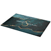 モノグラムティール（緑がかった色）ブルー金ゴールドアゲイト カッティングボード (角)