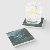 モノグラムティール（緑がかった色）ブルー金ゴールドアゲイト ストーンコースター (横)