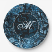 モノグラムティール(緑がかった色)ヴィンテージフローラ紙プレート ペーパープレート (正面)