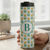 モノグラムティール（緑がかった色）及び金ゴールドグリッターパイナップル タンブラー