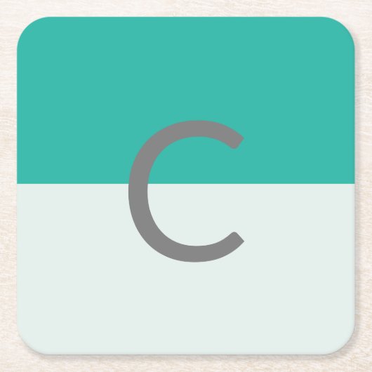 モノグラムティール(緑がかった色)水カラーミニマリスト スクエアペーパーコースター (正面)