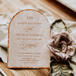 モノグラムテラコッタホワイト結婚フローラ 招待状