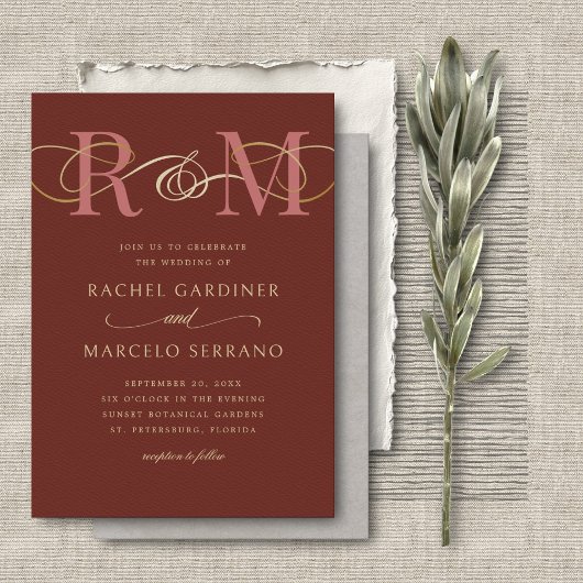 モノグラムテラコッタQRコー結婚ド 招待状