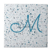 モノグラムテラッツォティール(緑がかった色)ブルーグリーンホワイトグレーレトロ タイル (正面)