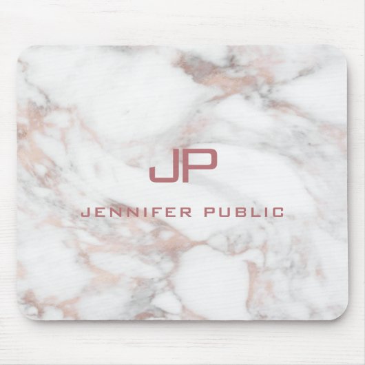 モノグラムテンプレートエレガントバラ金ゴールドホワイトマーブル マウスパッド (正面)