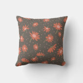 モノグラムデイジーコーラルピンク褐色の花模様 クッション (裏面)