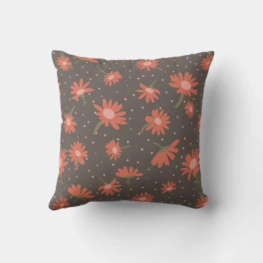 モノグラムデイジーコーラルピンク褐色の花模様 クッション (裏面)