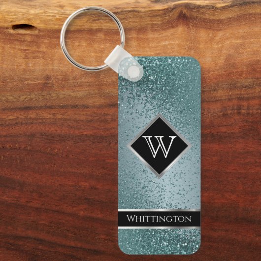 モノグラムトゥインクルグリッター-ティール(緑がかった色) キーホルダー (正面)