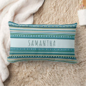 モノグラムトライバルティール（緑がかった色）ブルーパターンランバーピロー ランバークッション (ブランケット)