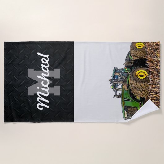 モノグラムトラクター農業ティージュメンズ機器 ビーチタオル (正面)
