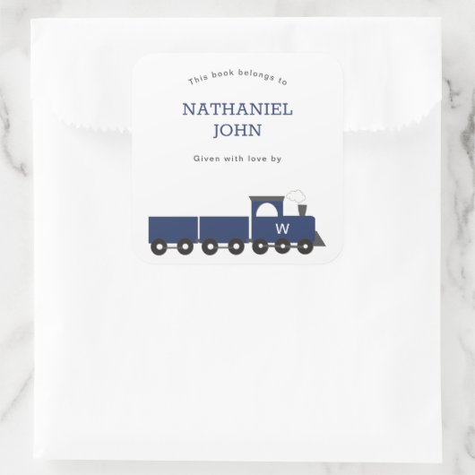 モノグラムトレインボーイベビーシャワー蔵書票 スクエアシール (バッグ)