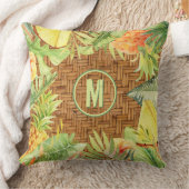 モノグラムトロピカルウォーターカラーフォラル装飾用クッション クッション (ブランケット)