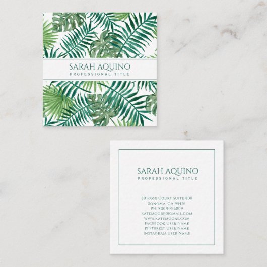 モノグラムトロピカルウォーター離れカラーパーム植物学 スクエア名刺 (正面/裏面)