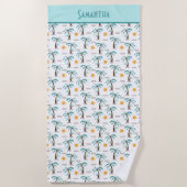 モノグラムトロピカルサマーパームツリーズサンシャインティール（緑がかった色） ビーチタオル (正面)