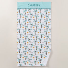 モノグラムトロピカルサマーパームツリーズサンシャインティール(緑がかった色) ビーチタオル