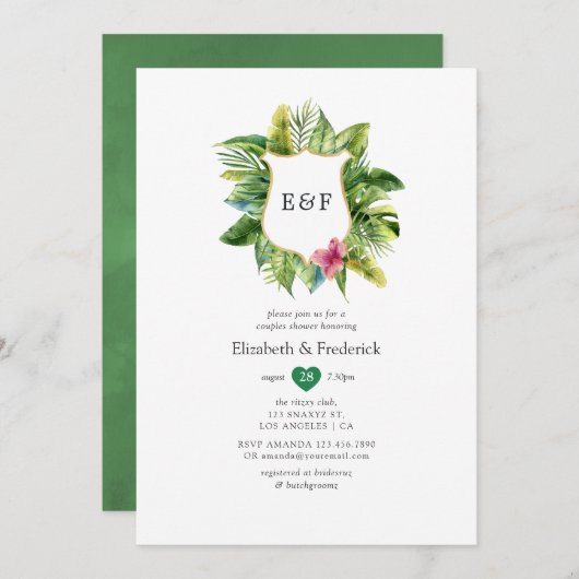 モノグラムトロピカルサマービーチカップルシャワー 招待状 (正面/裏面)