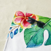 モノグラムトロピカルティール（緑がかった色）ピンクフローラパームツリー ビーチタオル (インサイチュ)