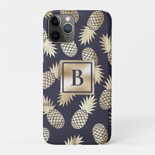 モノグラムトロピカルパイナップルガーリーゴールドネイビー Case-Mate iPhoneケース (裏)