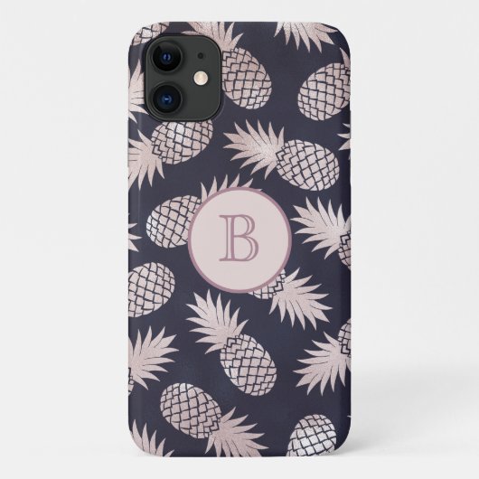 モノグラムトロピカルパイナップルガーリーローズゴールドネイビー Case-Mate iPhoneケース (裏面)