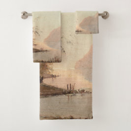 モノグラムトロピカルパームツリーエレガントヴィンテージ バスタオルセット