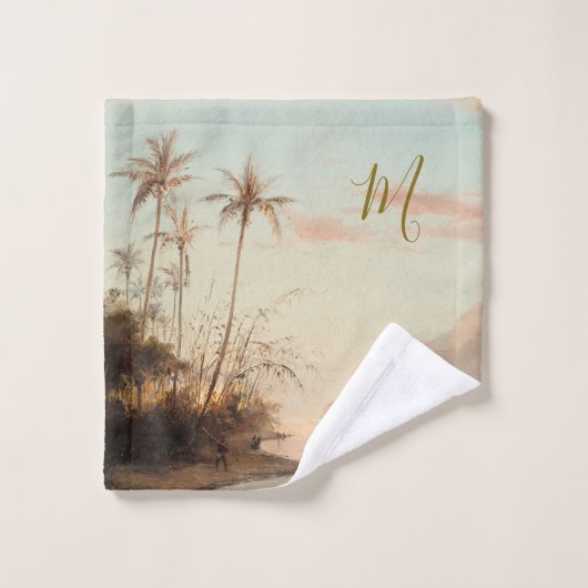 モノグラムトロピカルパームツリーエレガントヴィンテージ バスタオルセット (ウォッシュタオル)