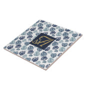 モノグラムトロピカルパームネイビーブルー結婚金ゴールド タイル (側面)