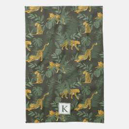 モノグラムトロピカルレオパードジャングルネコ キッチンタオル
