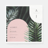 モノグラムトロピカル赤面ピンクアーチパーム葉ズ スタンダードランチョンナプキン (正面)