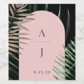 モノグラムトロピカル赤面ピンクアーチパーム葉ズ ワインラベル (シングルラベル)