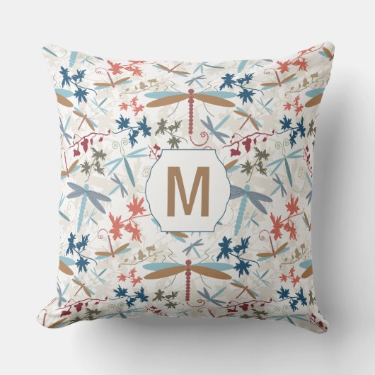 モノグラムトンボ数々のイ絵柄の枕 クッション (正面)