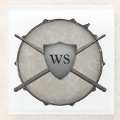 モノグラムドラマーロック&スナ転がーレドラムミュージシャン ガラスコースター (正面)