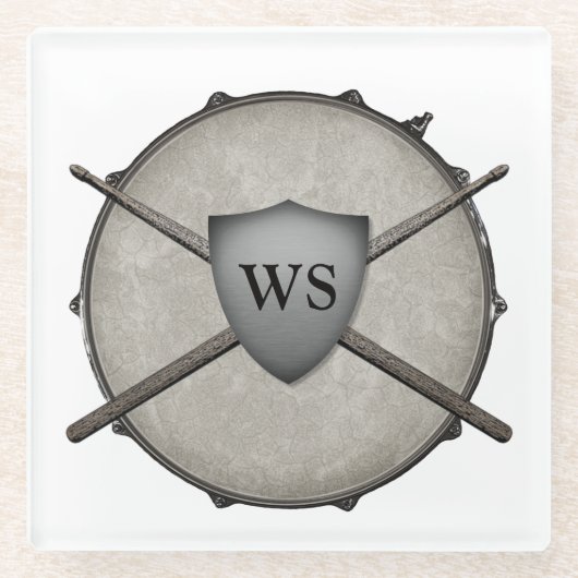 モノグラムドラマーロック&スナ転がーレドラムミュージシャン ガラスコースター (正面)