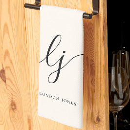 モノグラムニュートラルシンプルエレガントイニシャル キッチンタオル