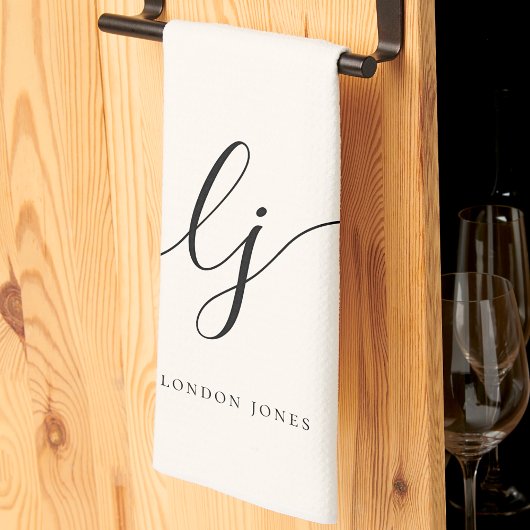 モノグラムニュートラルシンプルエレガントイニシャル キッチンタオル