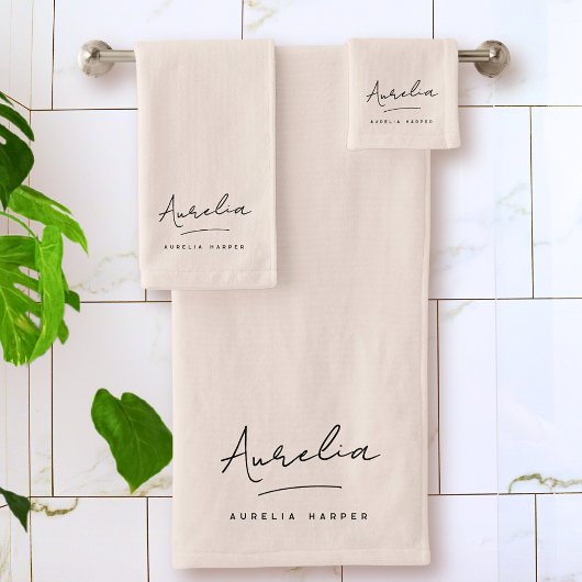 モノグラムニュートラルミニマルモダンスタイリッシュ赤面ピンク バスタオルセット