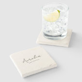 モノグラムニュートラルモダンミニマリストスクリプトアイボリー ストーンコースター (横)