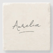 モノグラムニュートラルモダンミニマリストスクリプトアイボリー ストーンコースター (正面)