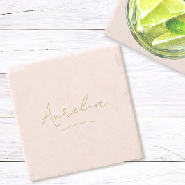 モノグラムニュートラルモダンミニマル赤面スクリプト ストーンコースター