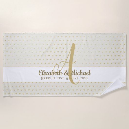 モノグラムニュー結婚リュウズの金ゴールドギフトエレガント ビーチタオル (正面)