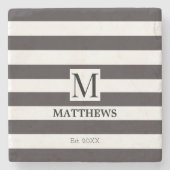 モノグラムネイビストライプーファミリーネームビーチハウス ストーンコースター (正面)