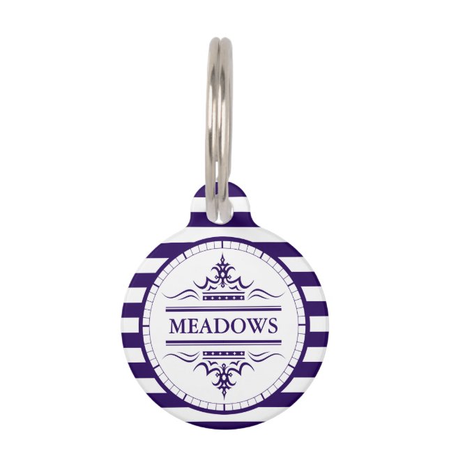 モノグラムネイビーエレガントブルドッグ名電話ラベル ペット　ネームタグ (正面)