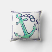 モノグラムネイビーグリーンいかり航海のボート クッション (裏面)