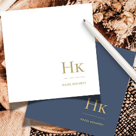 モノグラムネイビーシンプル金ゴールドエレガントソーシャルNotecard ノートカード