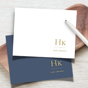 モノグラムネイビーシンプル金ゴールドエレガントソーシャルNotecard ノートカード