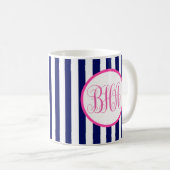 モノグラムネイビーストライプ コーヒーマグカップ (正面右)