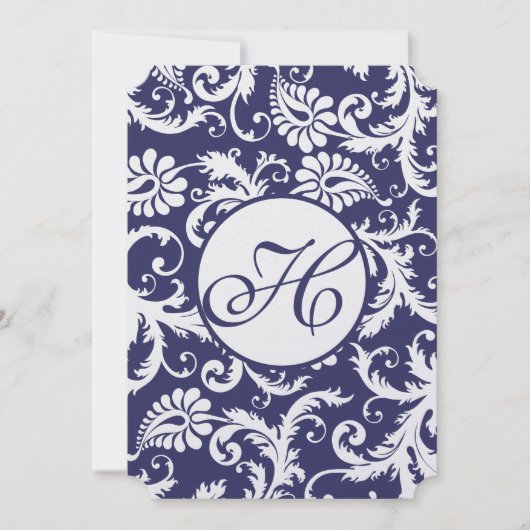 モノグラムネイビーダマススワーズ結婚式招待状 招待状 (正面)
