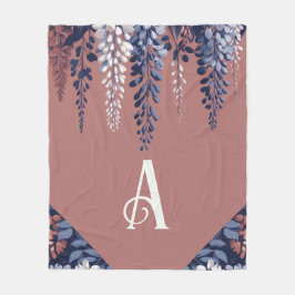 モノグラムネイビーバラウィステリアエレガンス フリースブランケット