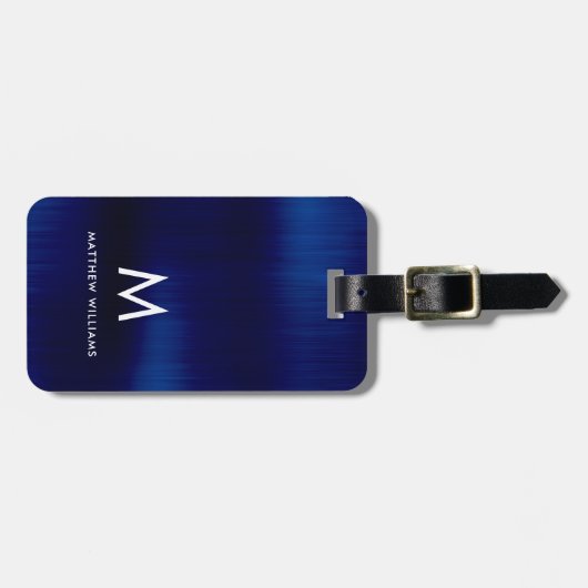 モノグラムネイビーフェイクブルーメタルスチールスタイルカスタム ラゲッジタグ (正面横)